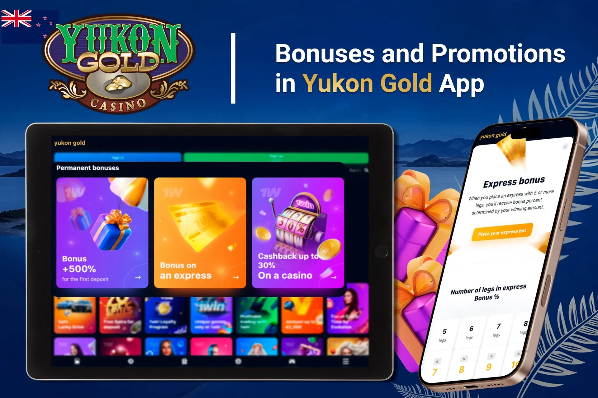 Registration process on the Yukon Gold mobile app with social login options