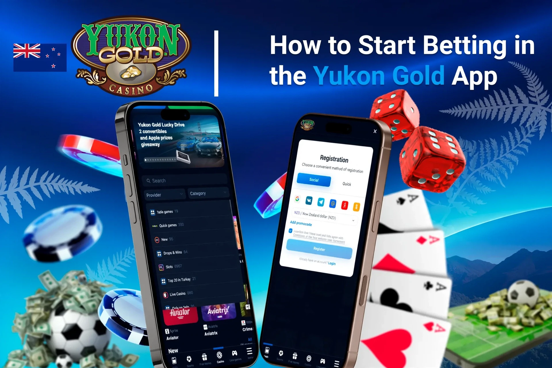 Step-by-step guide to starting betting on the app, with registration and game selection shown on mobile screens