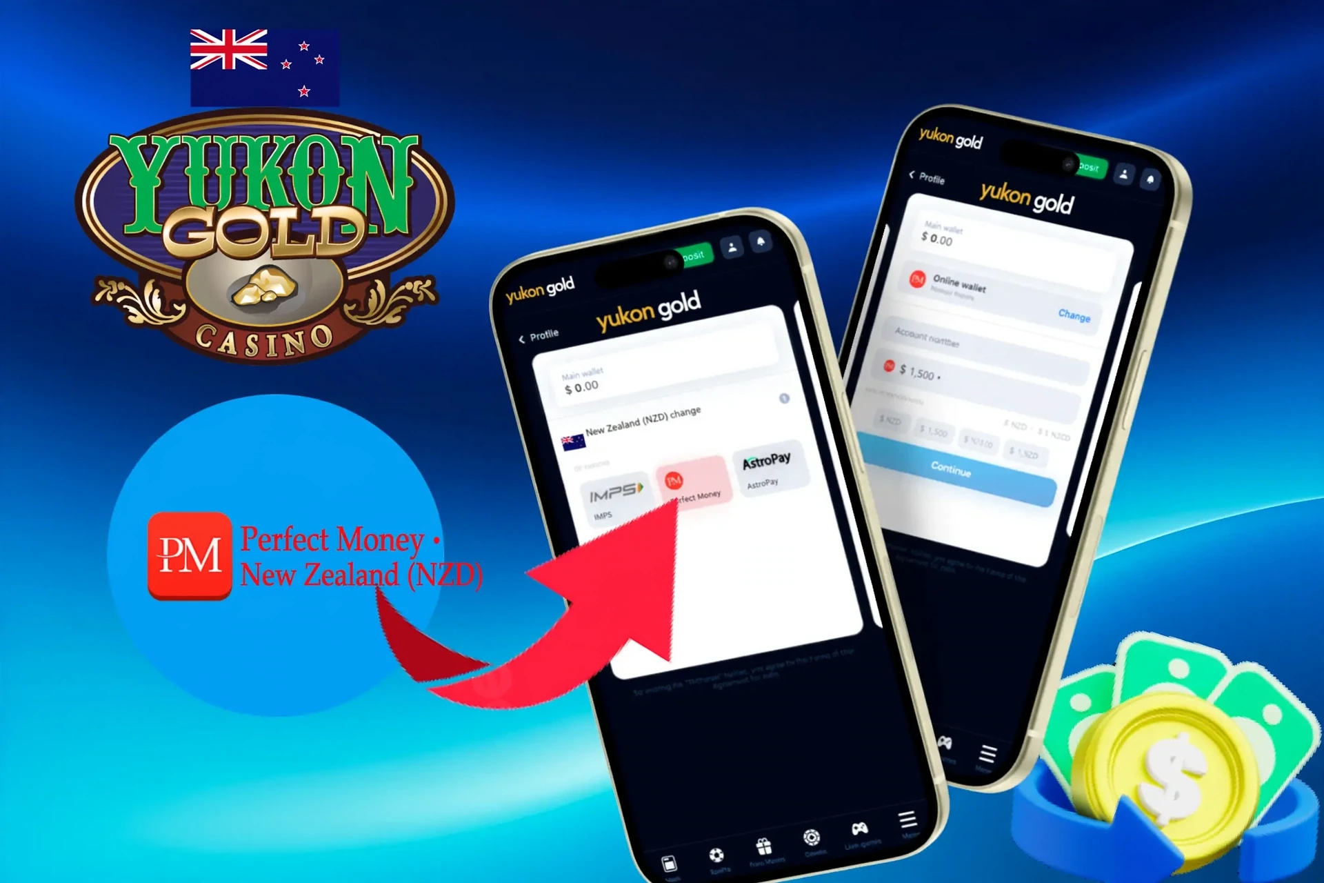 withdrawal options, featuring Perfect Money, POLi, and other wallet services, shown on a mobile interface