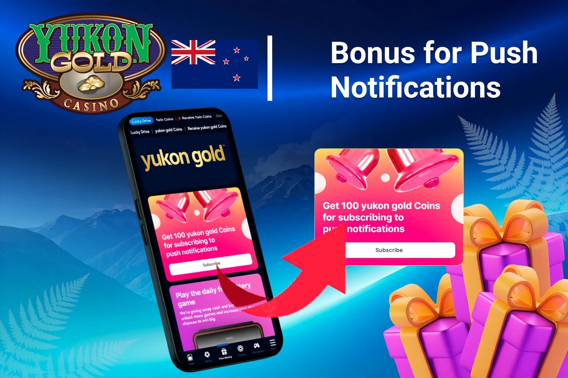 mobile app showing bonus offers and promotions with coins and poker-related graphics
