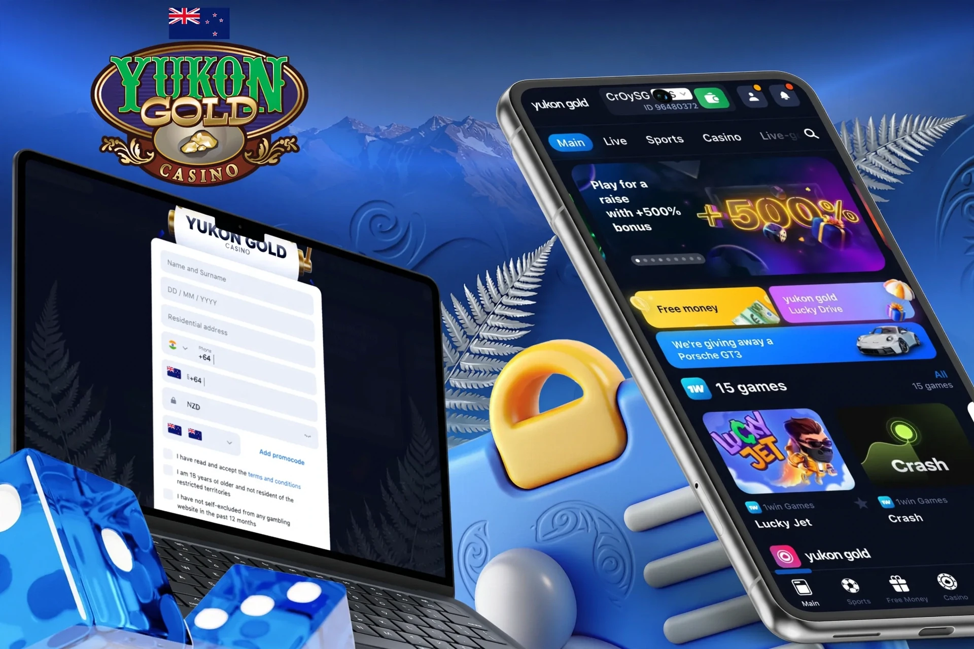 Description of registering with Yukon Gold Casino and receiving a welcome bonus